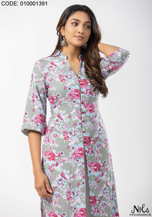 NIA FRONT BUTTON ASH LONG KURTHA